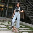 High-waist Wide-leg Suspender Jeans