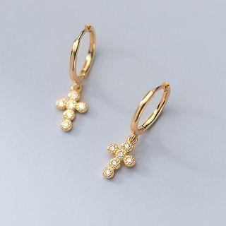 Cross Rhinestone Sterling Silver Dangle Earring