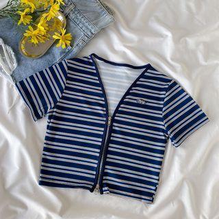 Striped Zip Short-sleeve Top