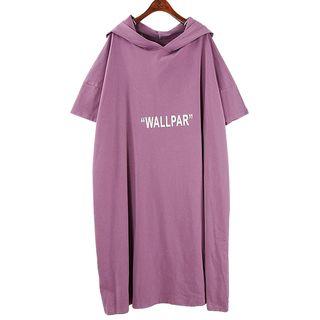 Hooded Lettering Short-sleeve Midi T-shirt Dress