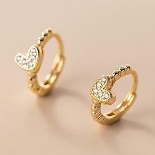 Heart Rhinestone Sterling Silver Hoop Earring
