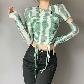 Tie-dye Print Cropped T-shirt With Arm Sleeves