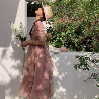 Chiffon Wood Ear Trim Dress