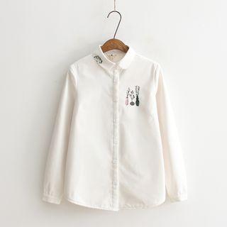Long-sleeve Fleece-lined Printed Blouse