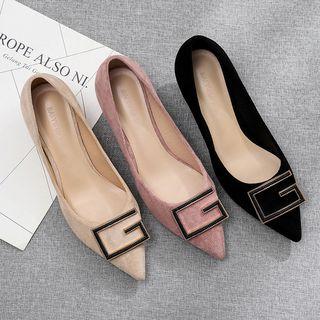 Pointy Lettering Kitten Heel Pumps
