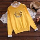 Eyelet Trim Floral Embroidered Sweater
