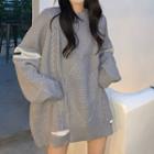 Round Neck Plain Cable Knit Loose Fit Sweater