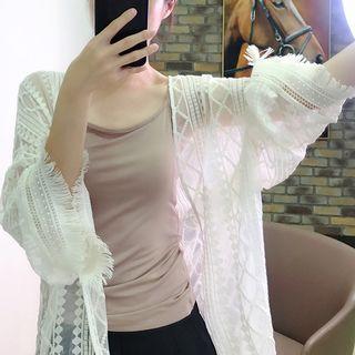 Embroidered Tasseled Open Front Jacket White - One Size