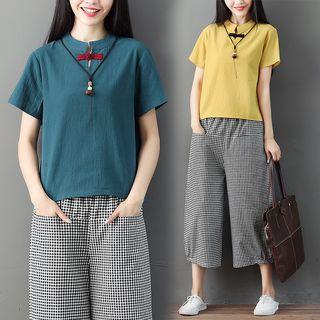 Short-sleeve Frog-button Top