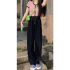 Straight Leg Jeans / Short-sleeve Contrast Trim Knit Top