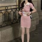 Plaid Knit Mini Pencil Skirt 40588 - Skirt - White & Pink - One Size