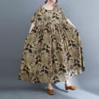 Short-sleeve Floral Maxi A-line Dress Khaki - One Size