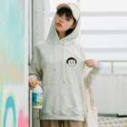 Embroidered Cartoon Hoodie Gray Beige - One Size