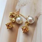 Caged Rhinestone Faux Pearl Dangle Earring