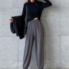 Plain Long-sleeve Top / Plain High-waist Loose-fit Pants