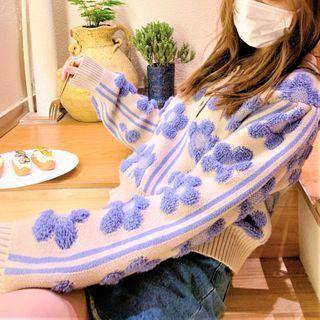 Floral Embroidered Cardigan White & Blue - One Size