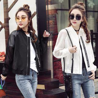 Lettering Strap Zip-up Bomber Jacket