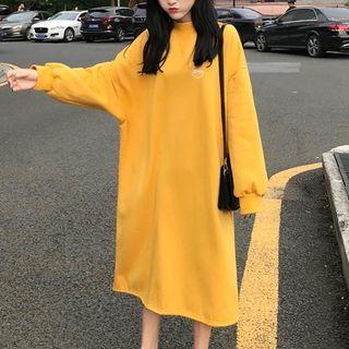 Embroidered Long-sleeve Midi Pullover Dress