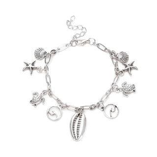 Alloy Shell Starfish & Sea Turtle Anklet Silver - One Size