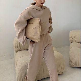 Brushed Fleece-lined Loose Hoodie / Jogger Pants