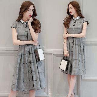 Peter Pan Collar Check Midi A-line Dress