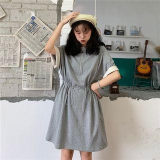 Elbow-sleeve Zip Placket A-line Dress As Shown In Figure - One Size