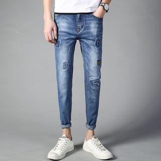 Applique Cropped Skinny Jeans