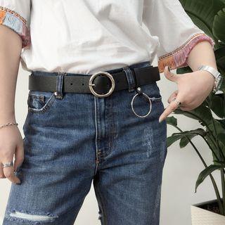 Hoop Pendant Faux Leather Belt Black - One Size