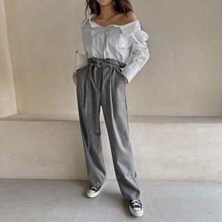 Mock Two-piece Jumpsuit With Belt