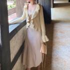 Ruffle Open Front Cardigan / Spaghetti Strap Midi A-line Dress