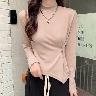 Plain Asymmetric Mock-neck T-shirt