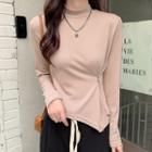 Plain Asymmetric Mock-neck T-shirt