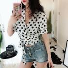 Dotted Short Sleeve Wrap T-shirt