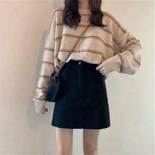 Drop Shoulder Striped Sweater / Mini A-line Skirt