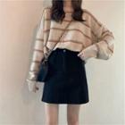 Drop Shoulder Striped Sweater / Mini A-line Skirt