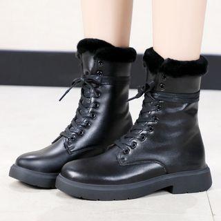 Faux Leather Furry Lace-up Short Boots