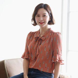 Scarf-neck Pattern Blouse