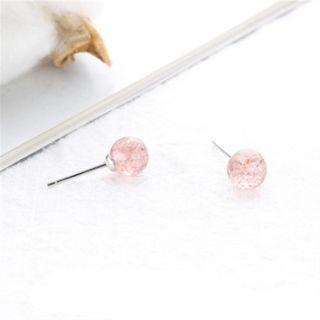 Faux Crystal Sterling Silver Stud Earring 1 Pair - Pink & Silver - One Size