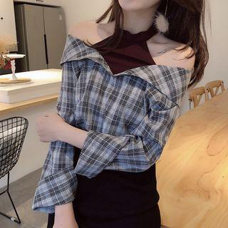 Mock Two-piece Plaid Blouse