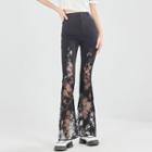 High Waist Lace Panel Bootcut Jeans