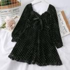 Ribbon-accent Velvet Mini Dress Black - One Size