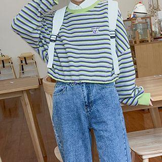 Contrast-trim Color-block Stripe Drawstring Pullover