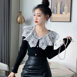 Crochet Collar Ribbed Knit Top