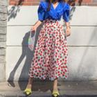 Fruit Print A-line Midi Skirt As Shown In Figure - One Size