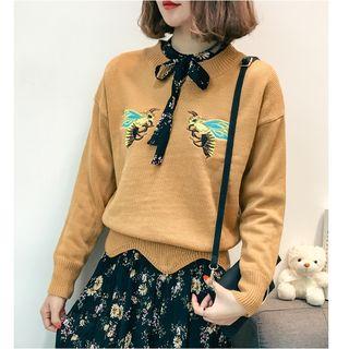 Embroidered Wave Hem Sweater