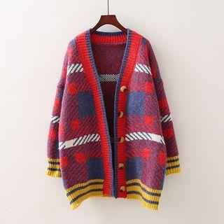 V-neck Color Block Knit Cardigan