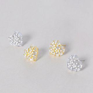 925 Sterling Silver Perforated Heart Stud Earring / Jewelry Box