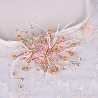 Wedding Rhinestone Faux Pearl Hair Clip Gold - One Size