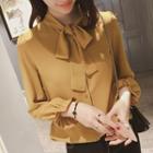 Ruffle-sleeve Tie-front Blouse