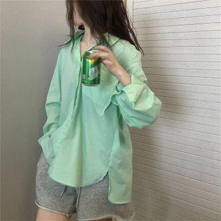 Plain Oversized Shirt Green - One Size